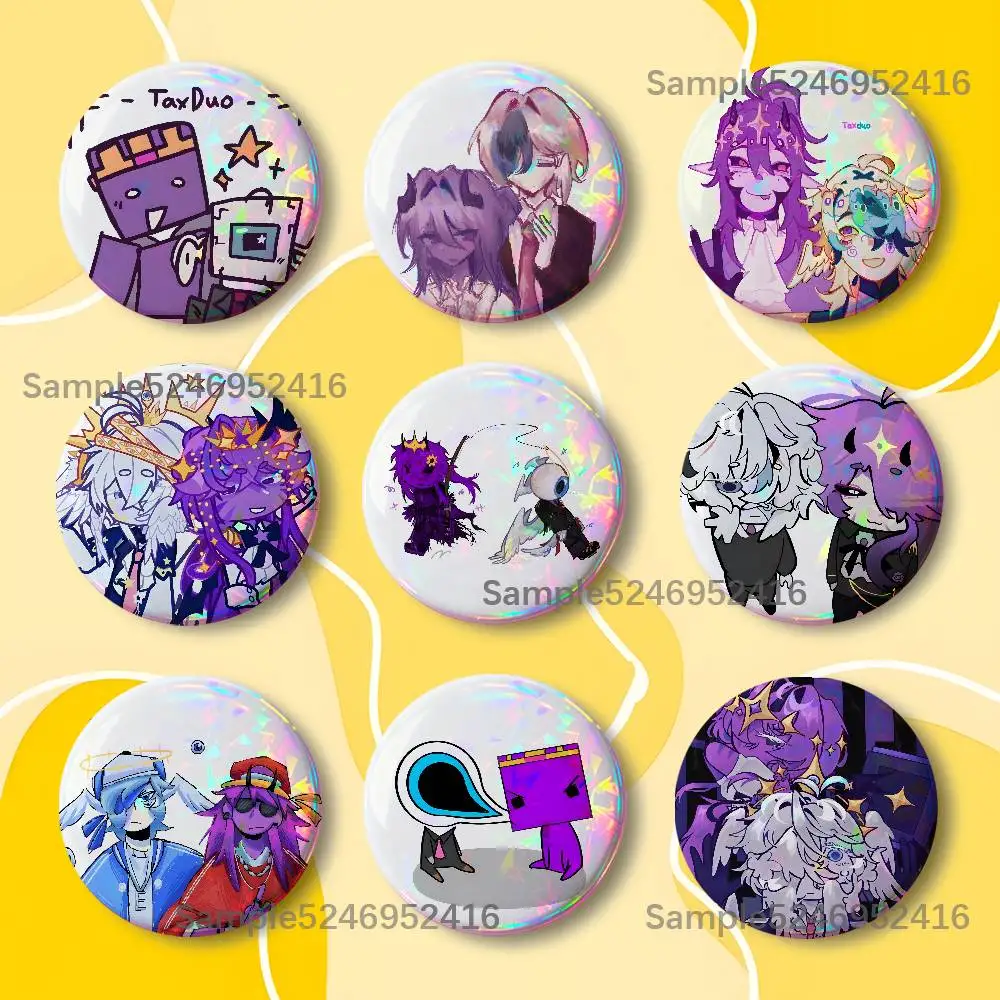 W-Wemmbu EggChan TaxDuo Round Button Pins Badge Creative Brooches Backpack Clothes Decoration Fashion Cartoon Jewelry Gifts