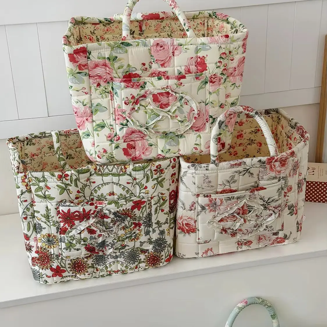 Cotton Portable Large Flower Storage Basket High-value Lightweight Storage Pastoral Style Foldable Clothing Storage Bag