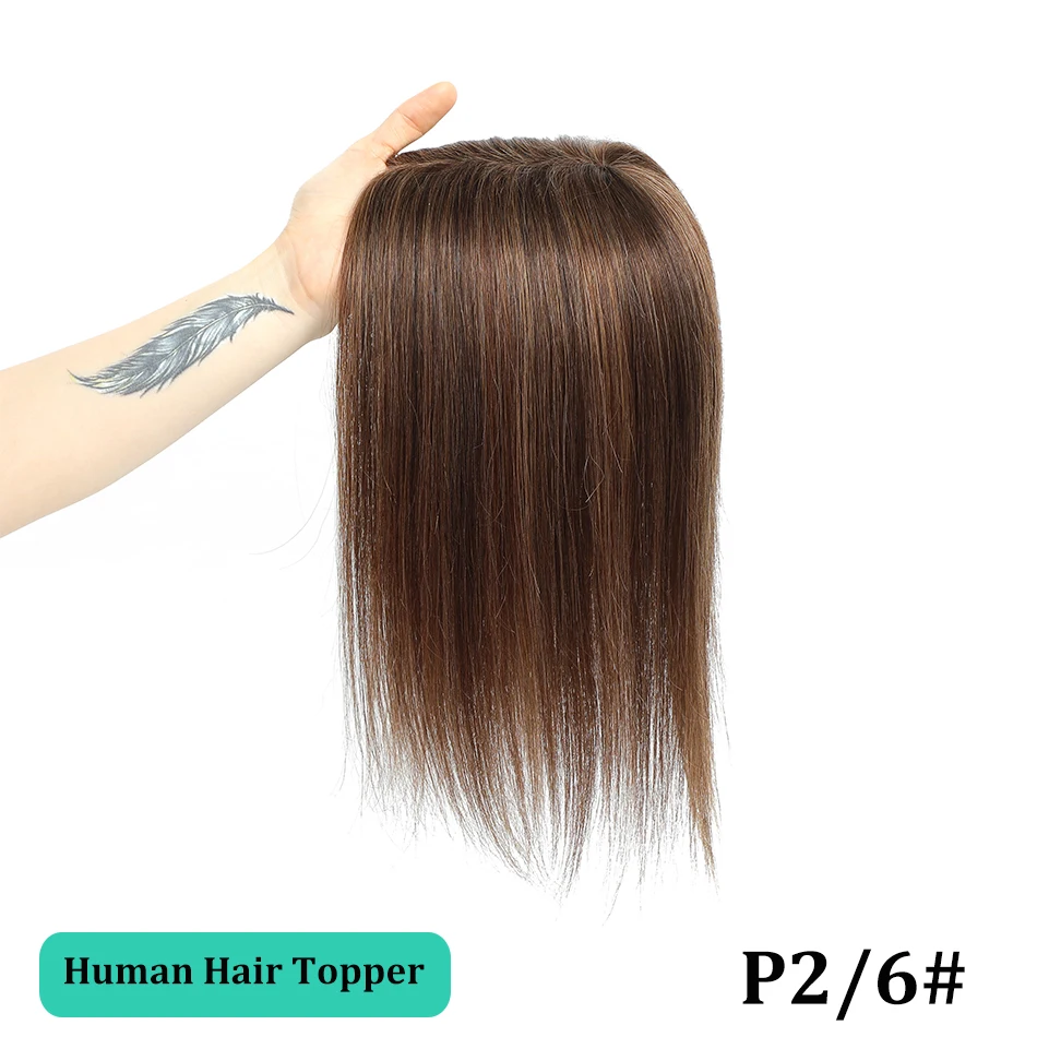 10-18 Inches Hair Topper with Clips 100% Remy Human Hair Toppers For Thin Hair Natural Color Clip In One Piece Hair Extensions