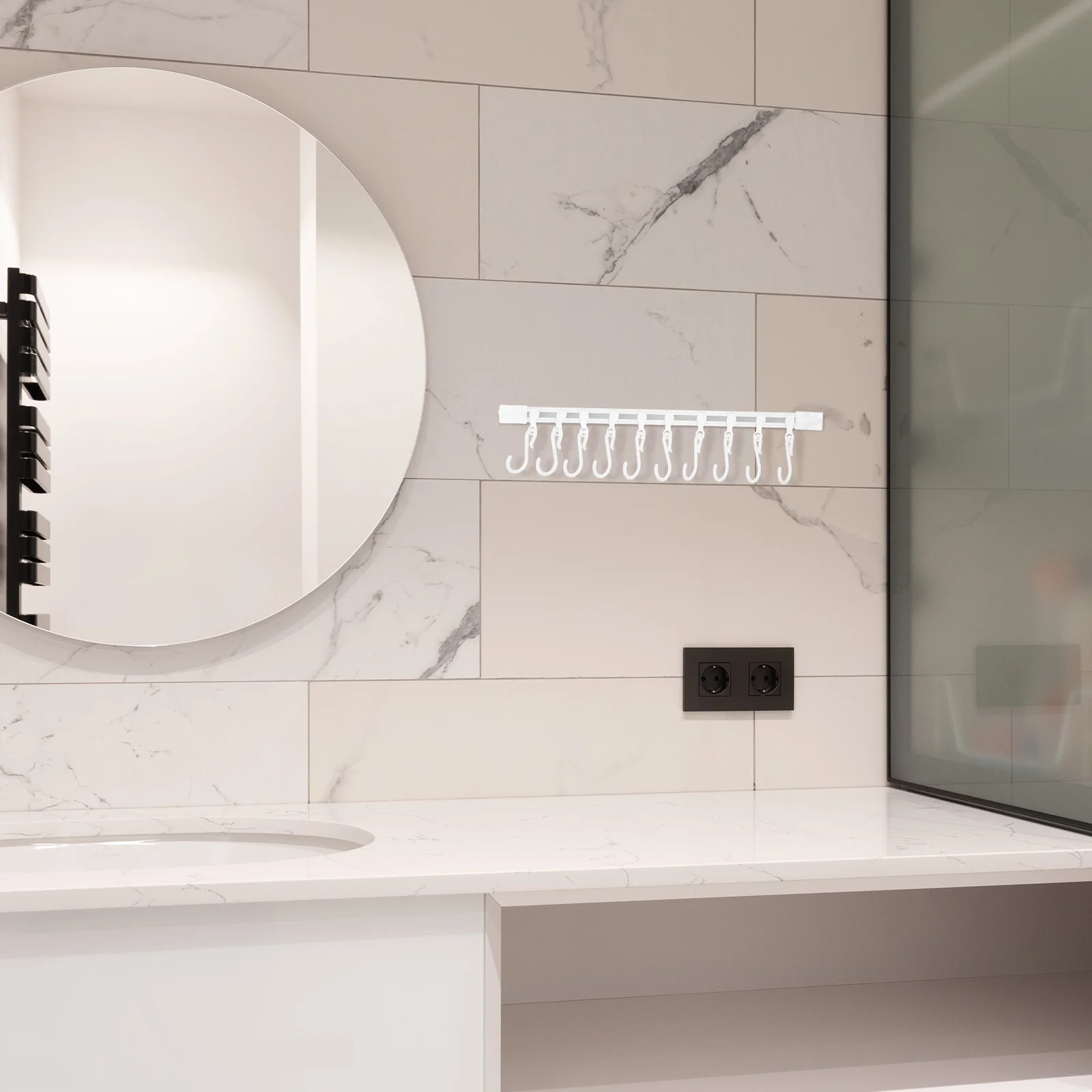 

4 set Sliding Rail Hooks No Drill Installation Strong Adhesive S-Hooks For Kitchen Bathroom Office Under Cabinet Storage