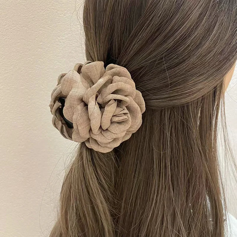 Big Flower Fabric Hairpin Temperament Elegant Women Hair Claw Clips Princess Headdress Fashion Grab Clip Female Hair Accessories