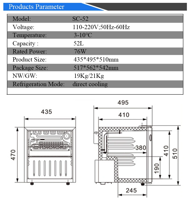 Price 52L Beverage Refrigerator Cooler Single Zone Beverage Cooler