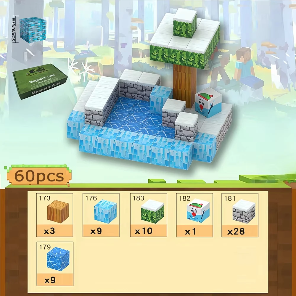 Kreative Bausteine, magnetisches Mine-Weltwürfel-Magnetset, DIY-Modus, geeignet für Jungen und Mädchen im Alter von 3 Jahren, die Kinder bauen