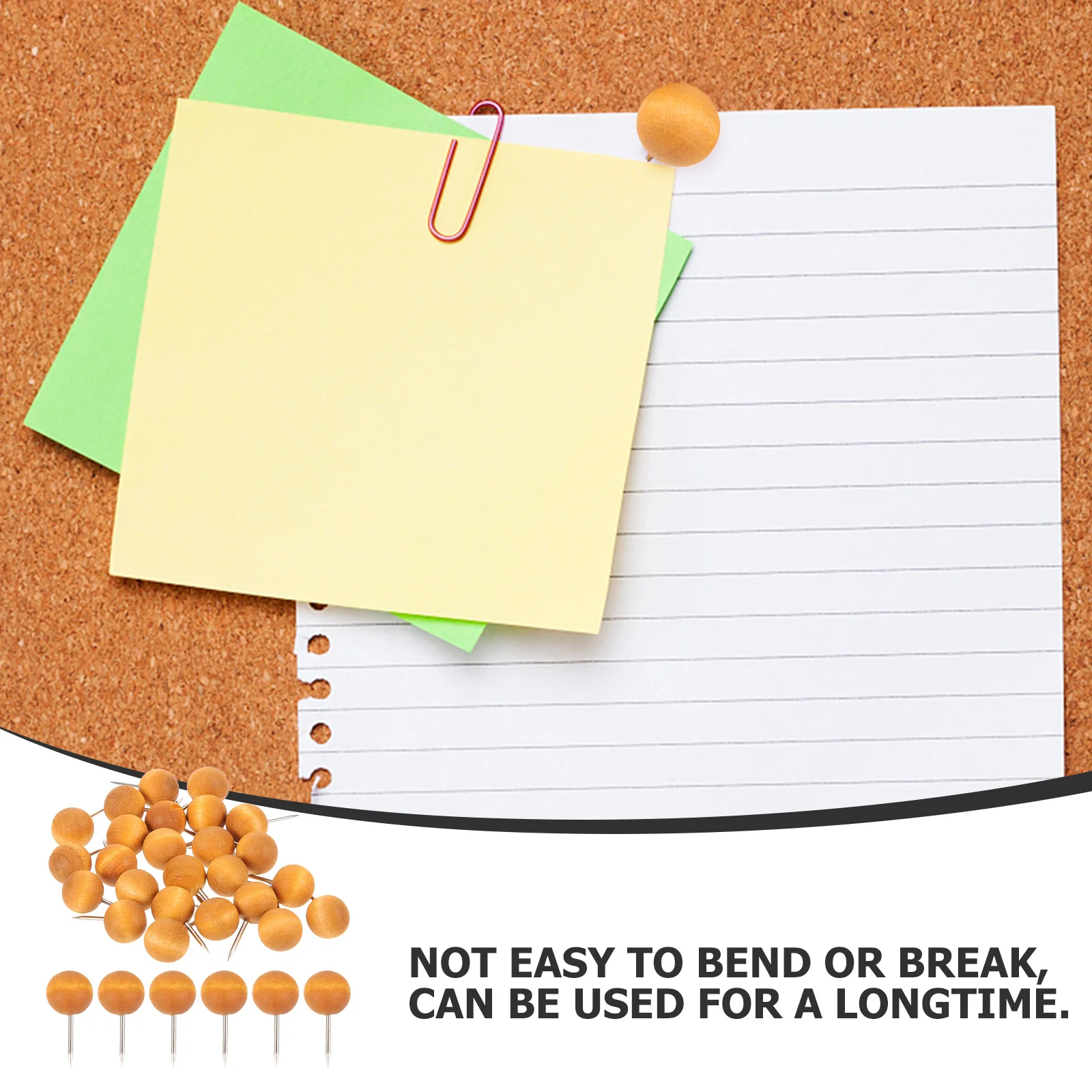 100 قطعة دبابيس دفع خشبية مستديرة الرأس ديكور قوي للوحات الفلين نشرة صور علامات الحائط دبابيس الإبهام المسامير #3