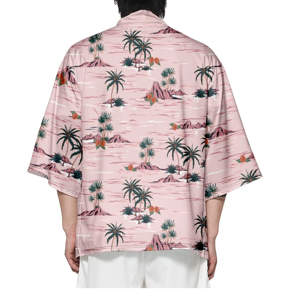 

Summer Samurai Kimono Men Cosplay Japanese Fashion Stylish Coconut Tree Print Haori Streetwear Kimono Yukata Cardigan Robe