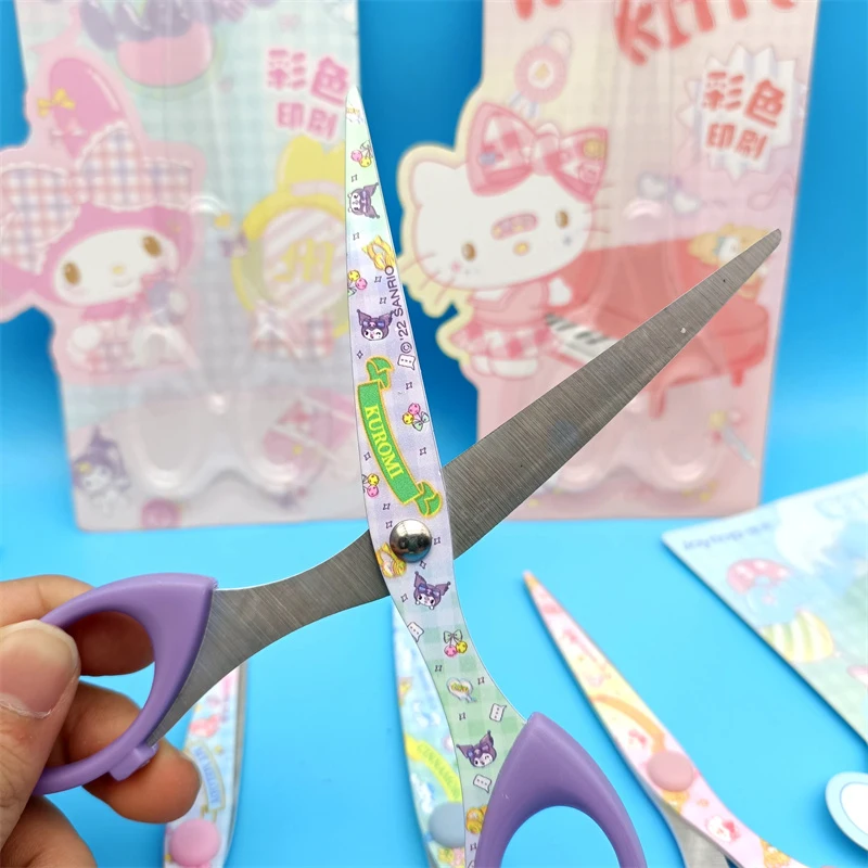 Sanrio Hello Kitty Kuromi tijeras de arte impresas de dibujos animados Anime Cinnamoroll tijeras creativas para estudiantes suministros de papelería para niños