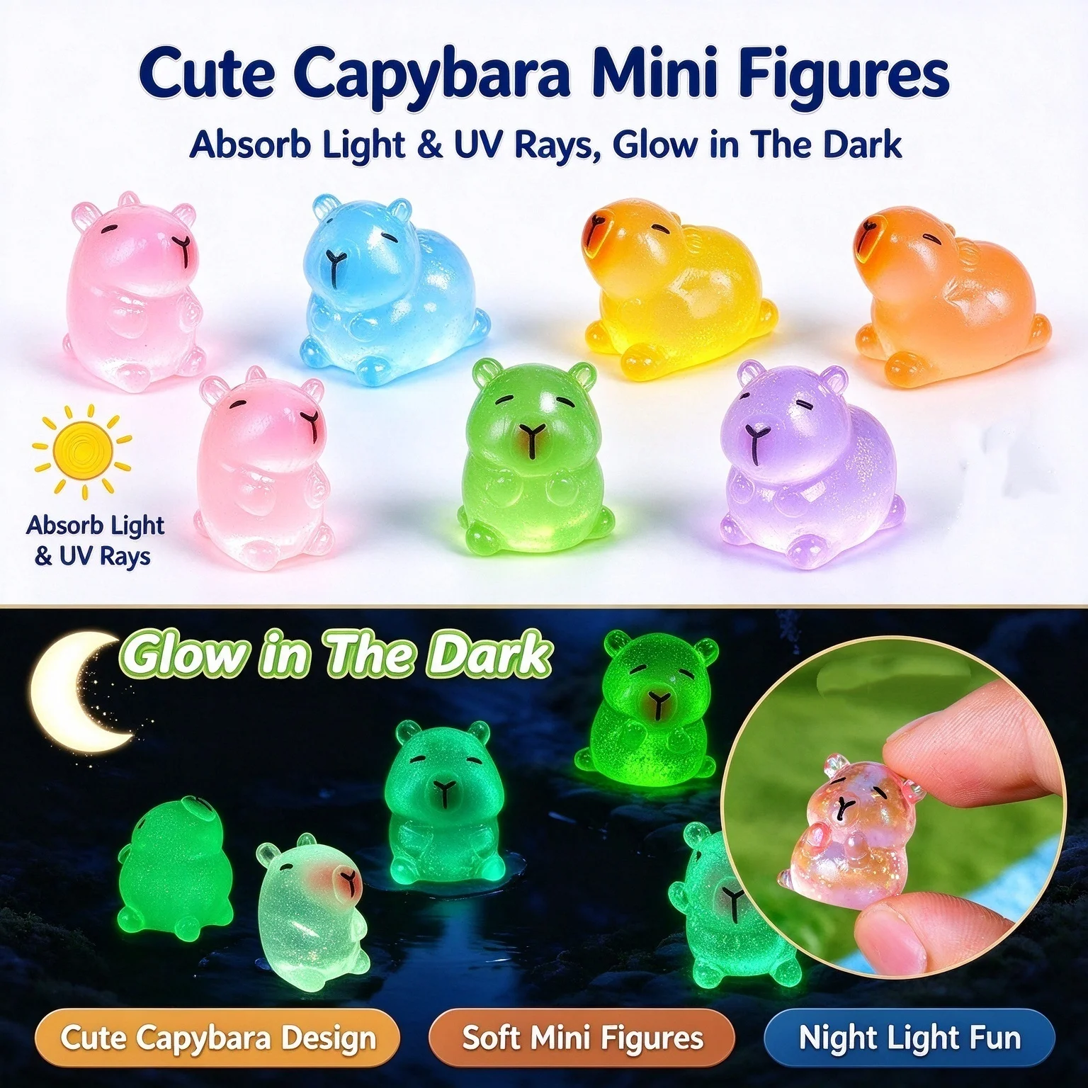 6Pcs Luminous Mini Capybara Resin Statues Glow In Dark Tiny Animal Figurines Gardens Landscape Crafts Ornament Decors For Adults