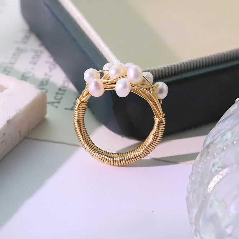 Natural Freshwater Pearl Wound Rings for Women Niche Versatile Tail Rings Charm Jewelry Cocktail Party Rings Finger Open Rings