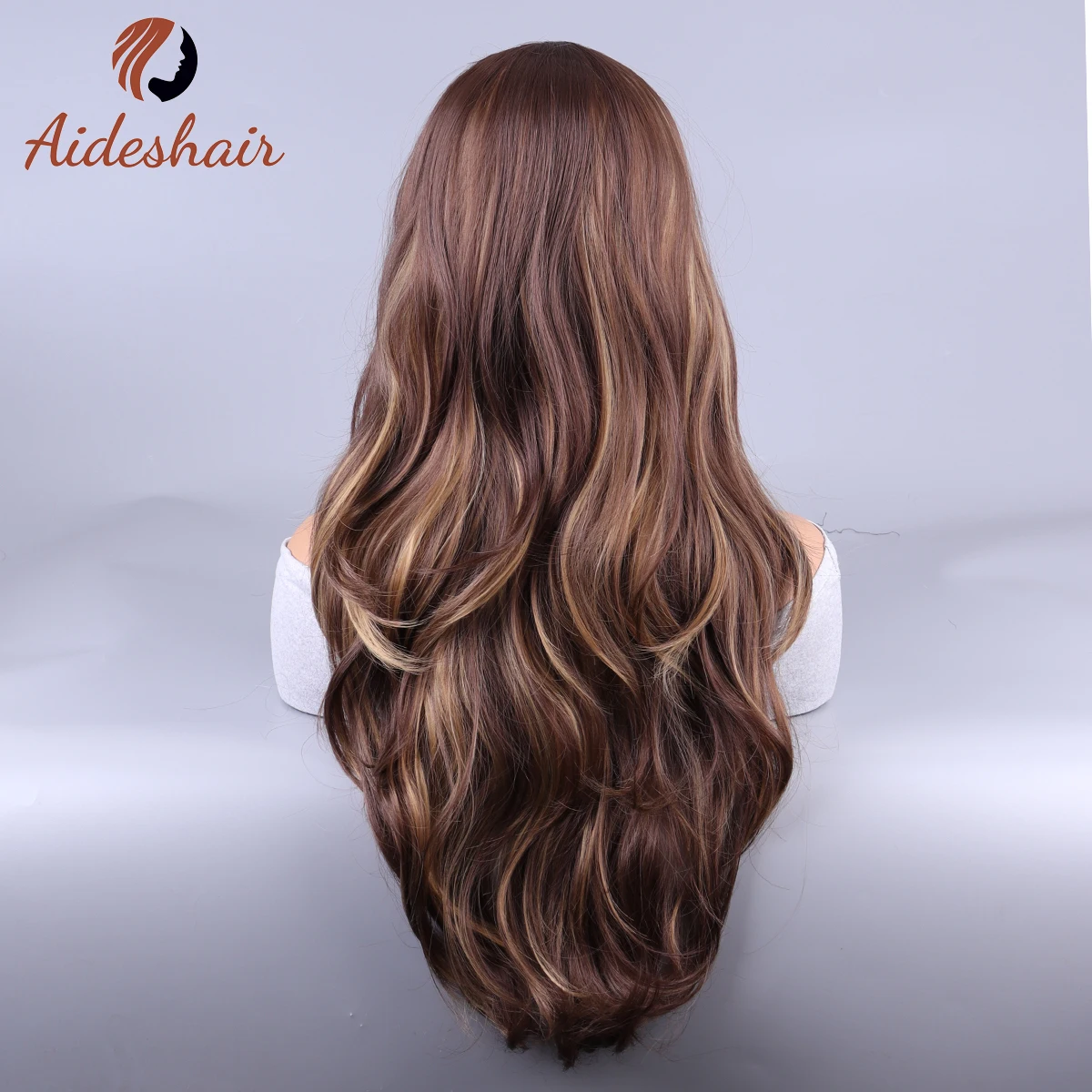 Synthetic wig  european and American midsection curly hair wig female hair hanging ear highlights fluffy big waves mixed brown h