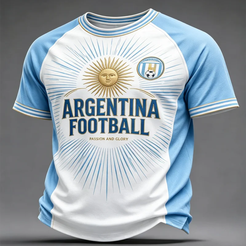 Family Matching Inspired Argentina Sun Pattern Football T-shirt Raglan Two Tone Cuff Quick Moisture Wicking Casual Athletic Top