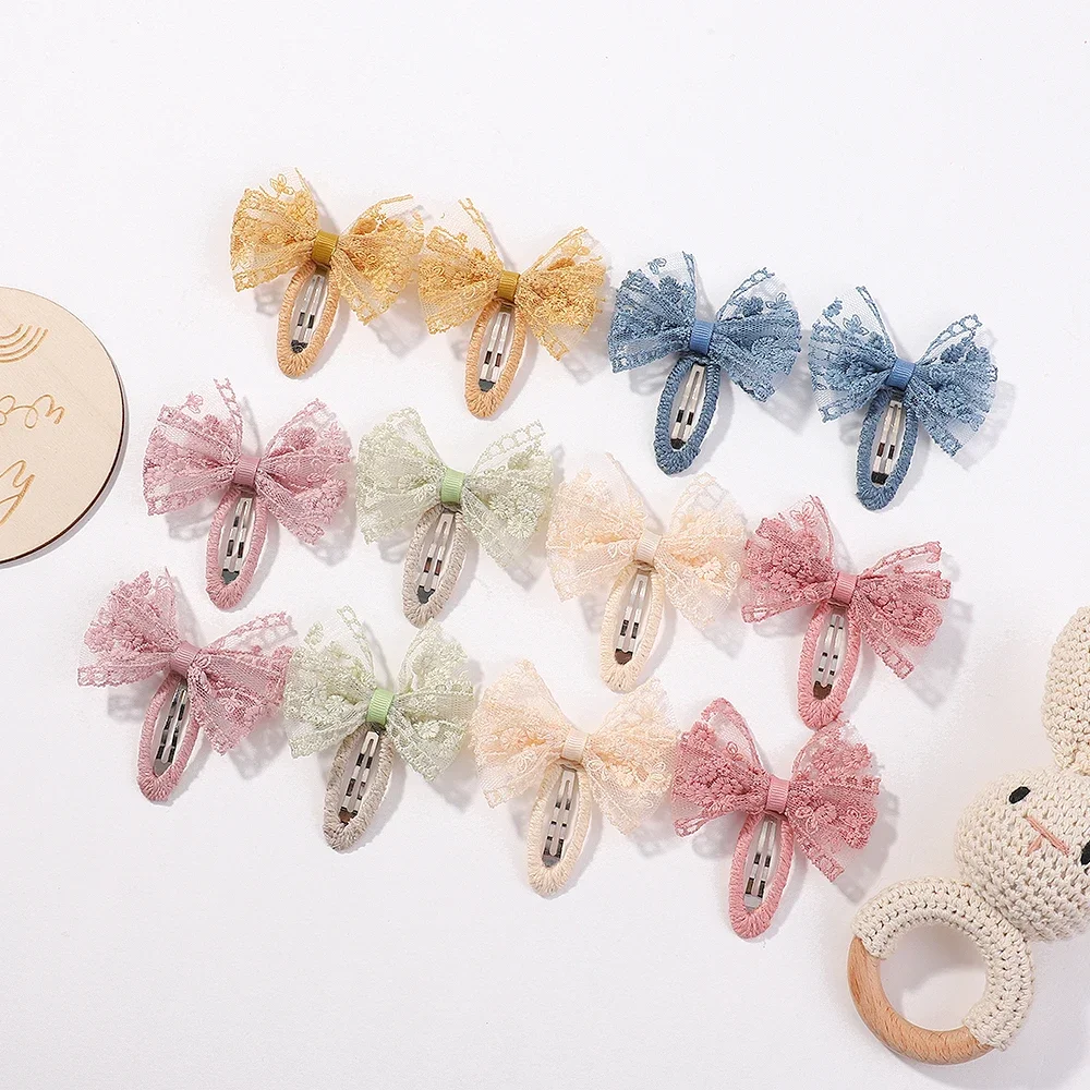 2PCS/Set  Lovely Girls New SweetCloth Lace Lolita Bow Hairpin Female Hair Clips Baby Hair Accessories Barrettes Headwear Gift