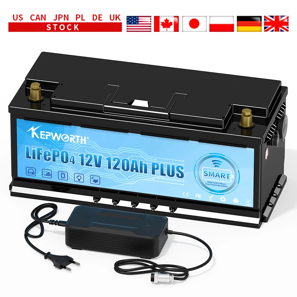 New 12V 24V 40 60 100 120 200Ah LiFePO4 Deep Cycle Lithium Battery Built-in Bluetooth BMS Rechargeable for RV/Camper Golf Cart