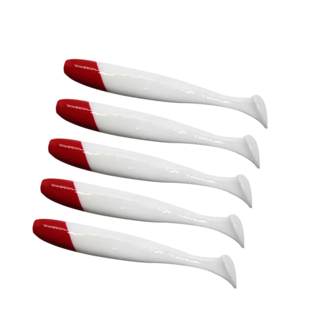 Color Silicone Red Head White Body 5.5/6.3/7/9/12cm Soft Bait T Tail Fishing Lure Flying Fishing Lure Worm Soft Bait Soft Lure