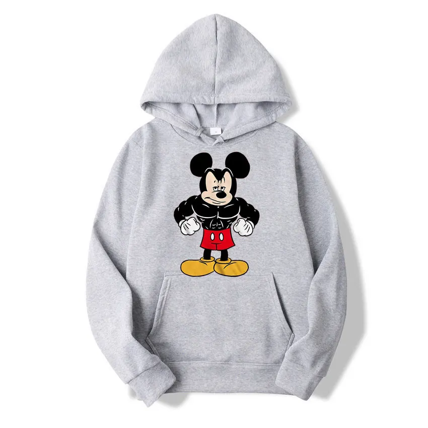 Tough Mickey Mouse Unisex Hoodie Cartoon Fashion Couple Oversized Sweatshirt Tops Spring Autumn Pullover