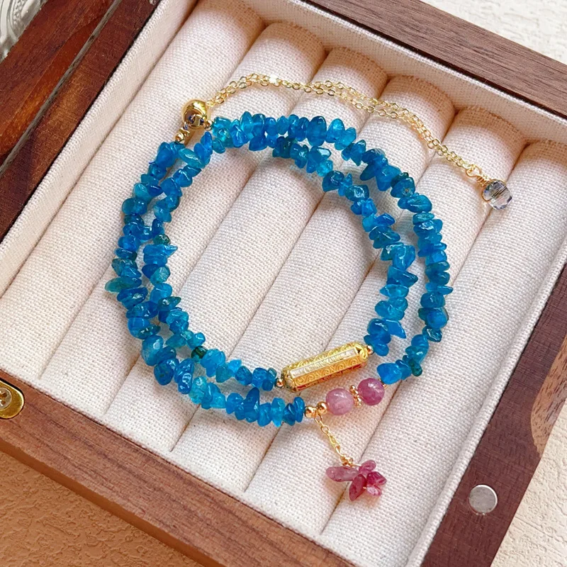 

Nature Handmade Beaded Bracelet Original Design with Pink Tourmaline Apatite Symbolizing Spiritual Enlightenment and Creativity