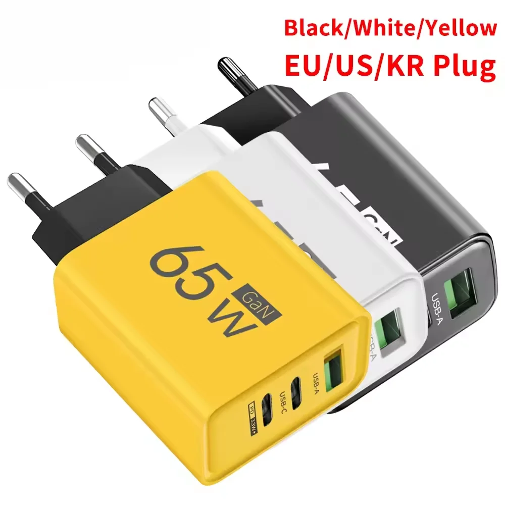

65W 3 Port GaN USB Charger Type C Fast Charging Phone Charger Adapter For iPhone Samsung Xiaomi Huawei Quick Charge Wall Charger