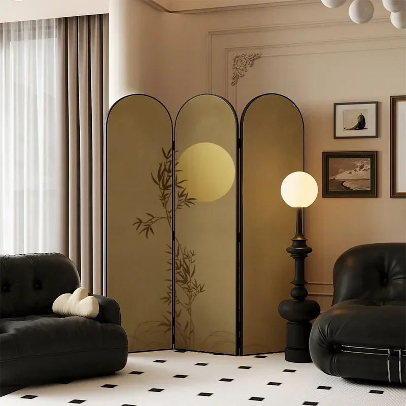 

French medieval screen partition living room foldable mobile bedroom blocking retro simple sofa live stream background