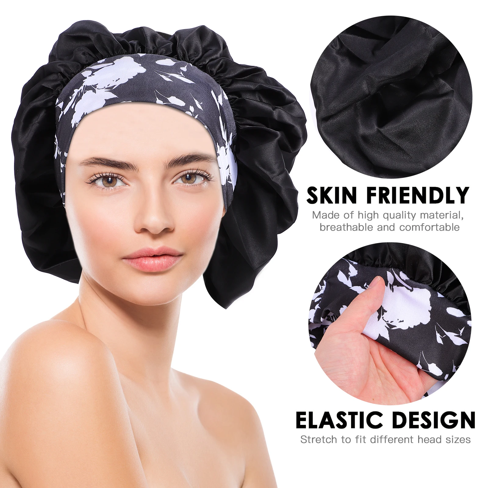 

Bonnet Elastic Sleep Cap for Women Big Size Long Short Hair Smooth Silky Material Moisture Shower Chemo
