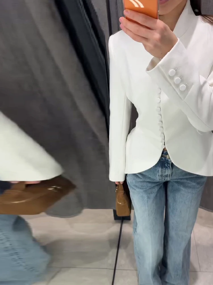 Einreihiger Taillierter Meerjungfrauen-Anzug Blazer für Damen Eleganter V-Ausschnitt Langarm Einfarbiger Schlanker Mantel Modische Damen-Oberbekleidung Neu – Detail 8