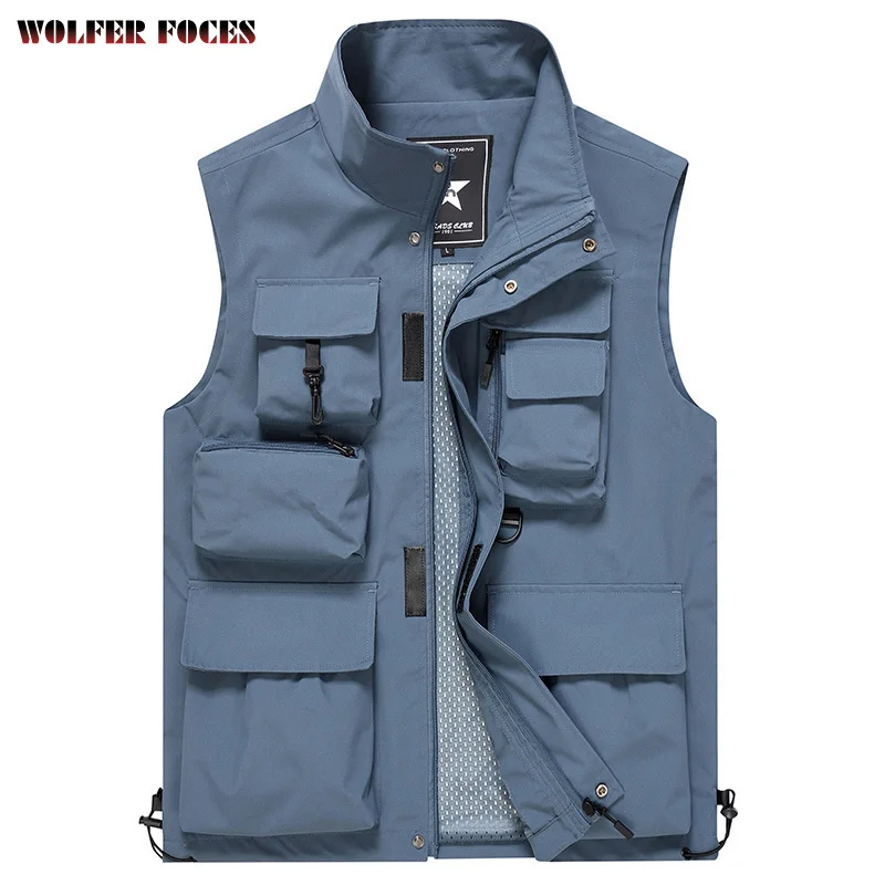 Men's Vest Tactical Jackets Work Summer Waist Coat Sleeveless Jacket Man Hunting Mesh Multi-pocket Fishing Clothing Zip Jackets