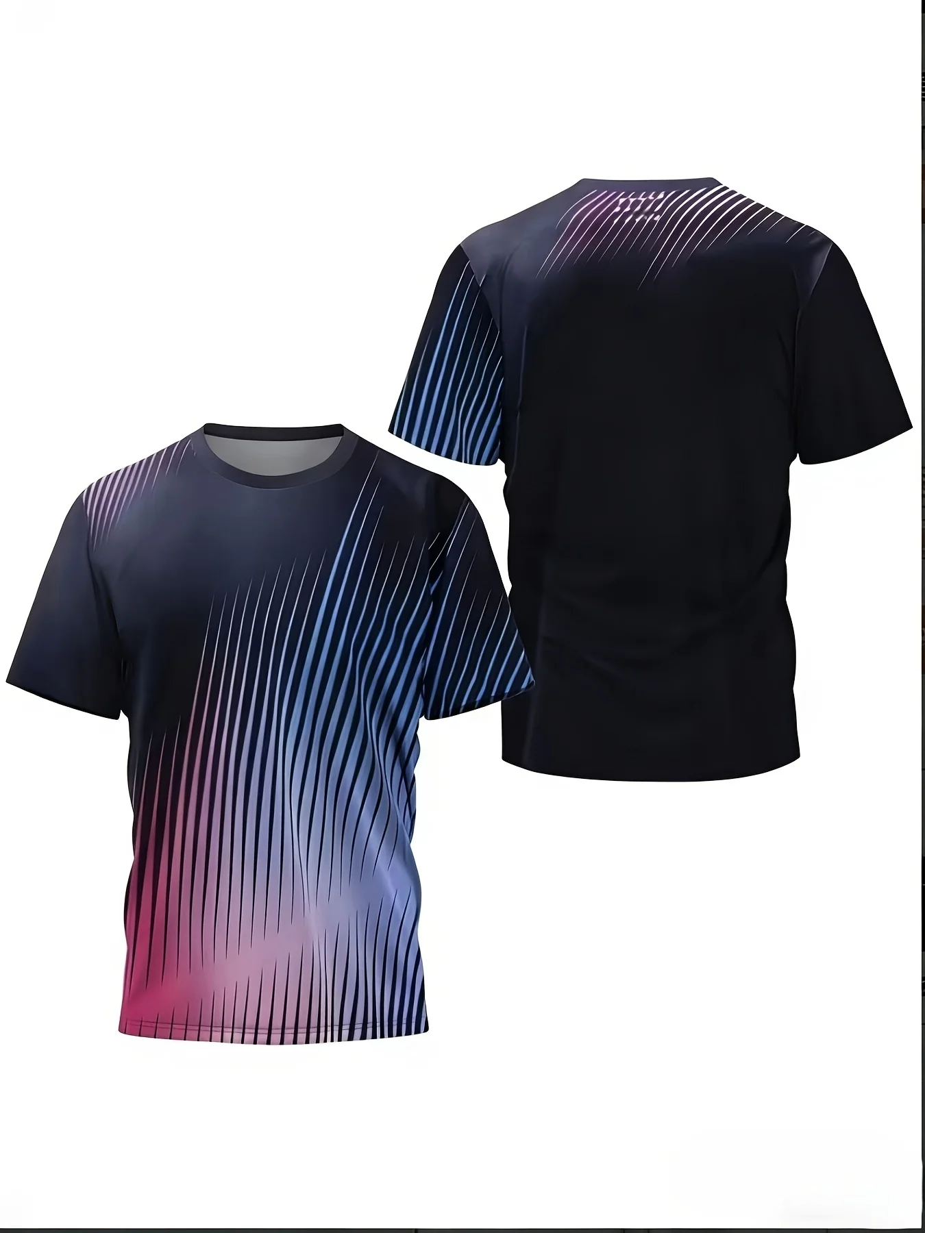 Men Quick Dry High Elastic Sport T Shirt Pink Blue Gradient Diagonal Line Print Breathable Training Top