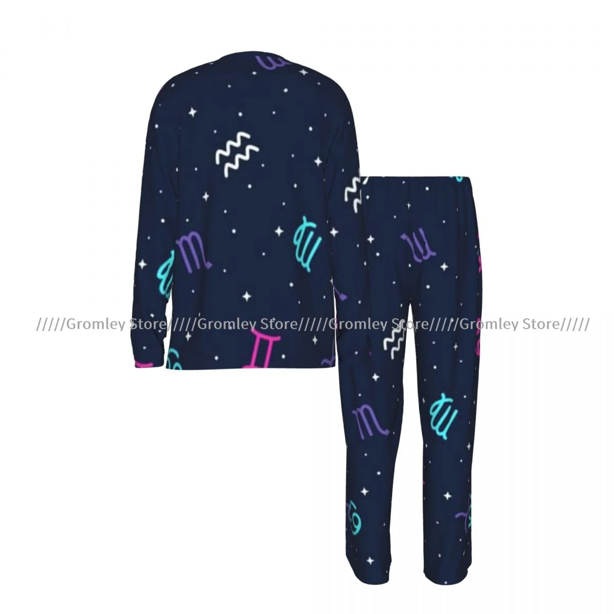 Men's Pajama Set Long Sleeve and Long Pants Zodiac Horoscope Colorful Pattern Soft Sleepwear for Home