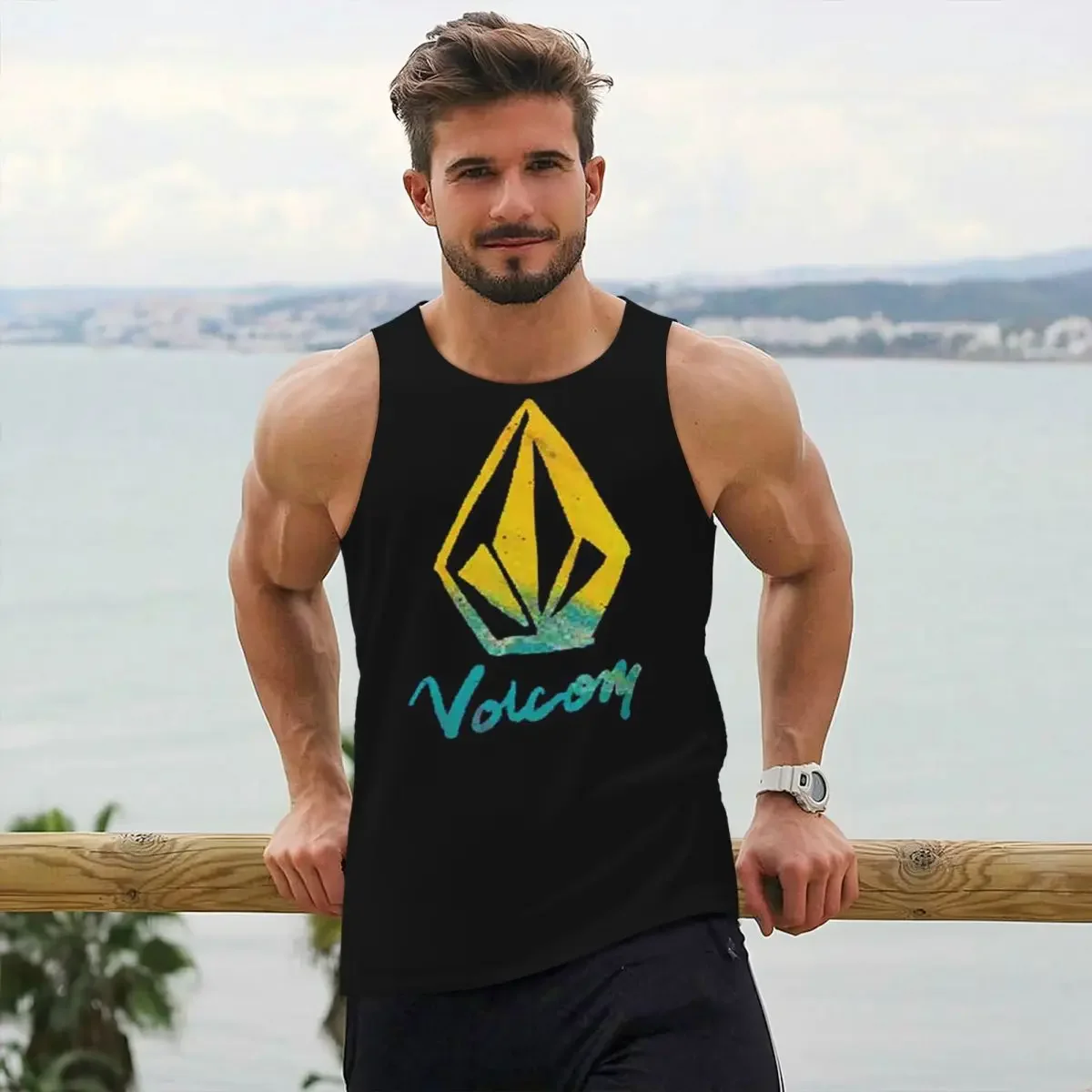 Volcoms Logo Gym Tank Bodybuilding Vest Fitness Sleeveless Tops Quick Dry Men Workout Sports Clothing