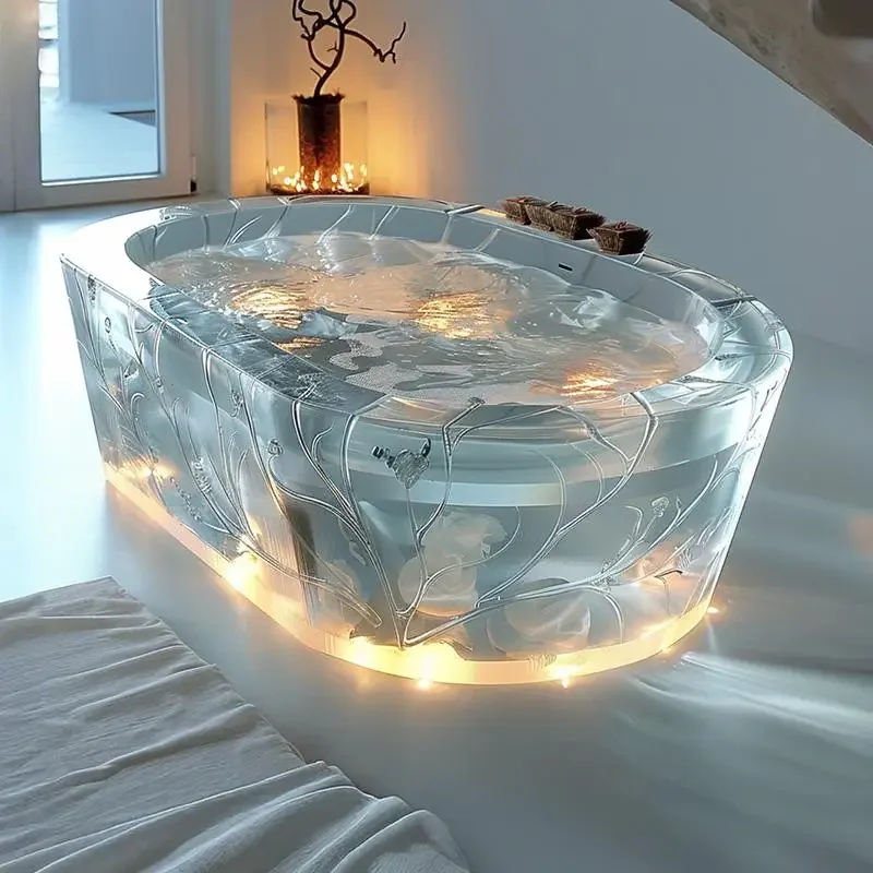 Crystal bathtub AI concept hotel water ripple color transparent resin bathtub