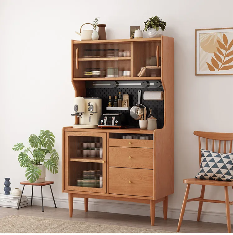 Solid wood dining side cabinet rental house living room against the wall multi-function