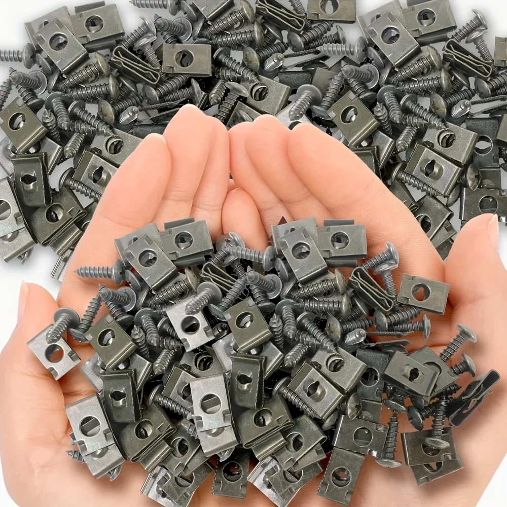 80pcs Automotive Screw Fastener Base U-Clamps Iron Metal Mudguard Bumper Protection Clamps Self-Tapping Screw Clamps