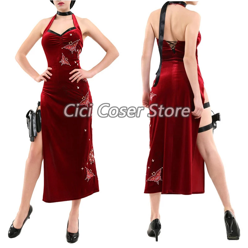 

Ada Wong Movie Cosplay Costume Evil Cheongsam Red Dress For Women Girls Halloween Christmas Carnival Party Disguise Suit Props