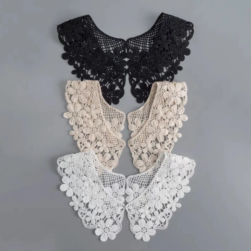 Embroidery Applique Neckline Detachable Fake Collar Lace Fabric Neckline Fashion Sewing Collar Solid Color Clothes Decoration