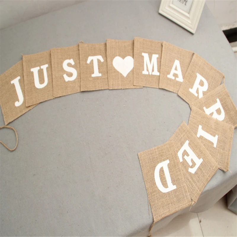 Bar Decoration Jute Burlap Bunting Rustic Just Married Mr Mrs Wedding Banner Garland Party Flags Candy Event Home Party Supplies