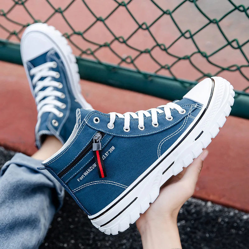 Spring Summer Fashion New men Canvas Shoes High-top Canvas footwear Lace Up Casual Sneakers male Round Toe Cross-tied flat Shoes