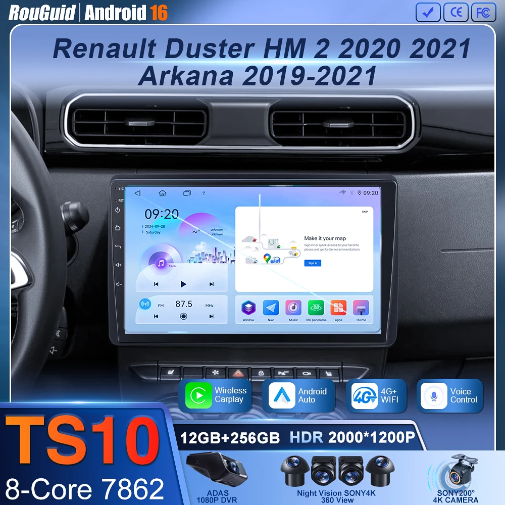 Para renault duster hm 2020-2021 arcana 2019 - 2021 sem fio carplay android auto rádio do carro gps rds wifi bt 4g multimídia estéreo
