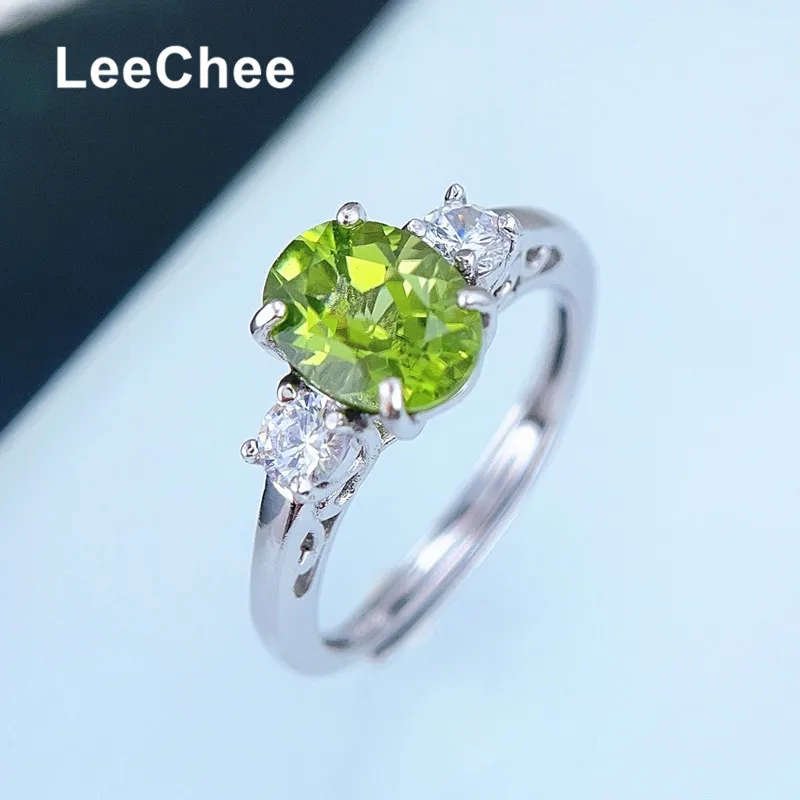 

6*8MM Natrual Peridot Ring for Women Anniversary Gift Real 925 Sterling Silver Fine Jewelry Green Gemstone Adjustable Free Ship