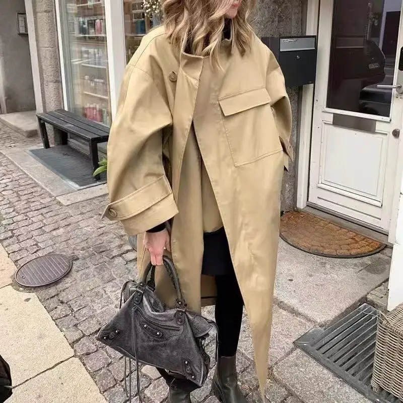 

Старый стиль Цянь, пригородный силуэт, воротник-стойка, однотонный, с длинными рукавами, прямые брюки, поющий стиль, плащ для женщин