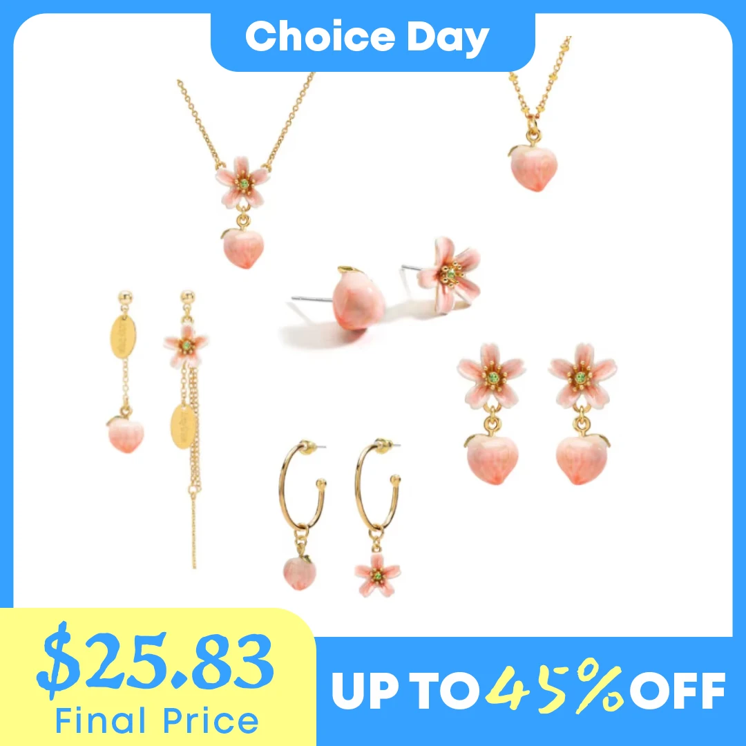 

Juicy Grape Peach Flower Earrings 925 Silver Pin Handmade Enamel Necklaces Pink Copper Plated 18K Gold For Girl Trendy Jewelry