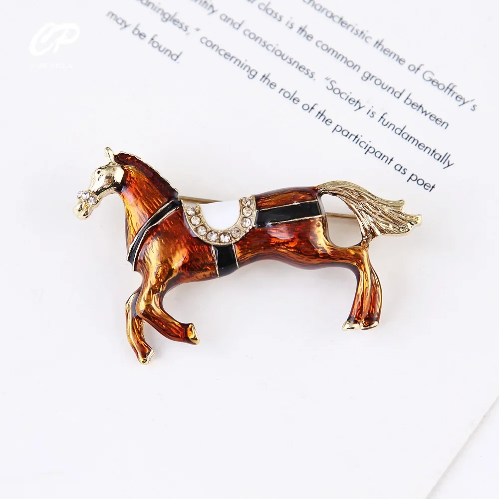 Vintage Court Style Enamel Galloping War Horse Brooches Pins for Women Clothing Accessories Men Fashion Suit Lapel Corsage