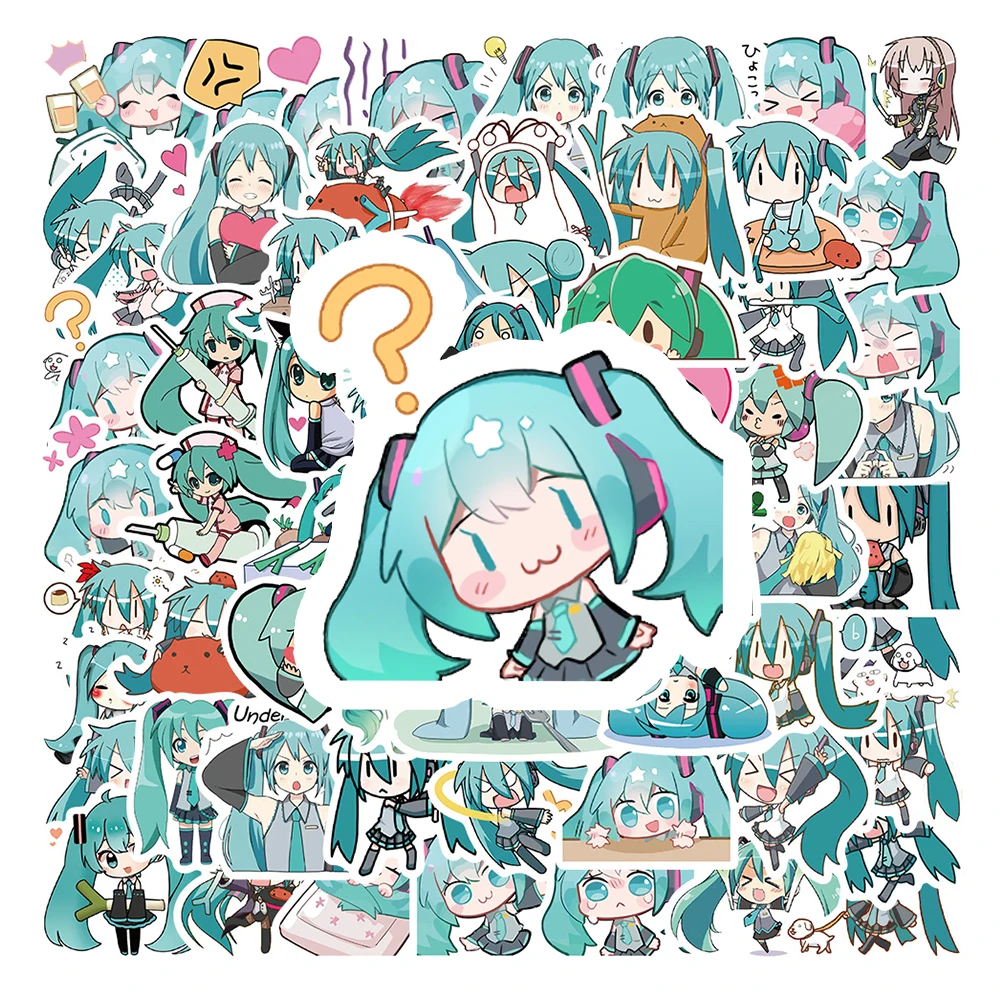 10/65Pcs Kawaii Hatsune Miku Anime Stickers Graffiti Laptop Luggage Skateboard Bicycle Car Suitcase Funny Cartoon Stickers Toys