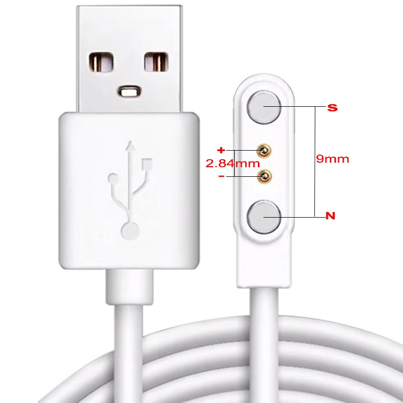 Adaptador de cargador de base para reloj inteligente, Cable de carga USB de 2 pines y 4 pines para reloj inteligente para adultos/niños, accesorios de Cable de carga de energía