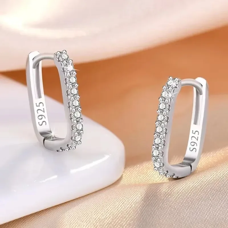 

925 Sterling Silver Circle Hoop Earrings for Women Fashion Luxury Crystal Zirconia Earrings Party Wedding Versatile Jewelry