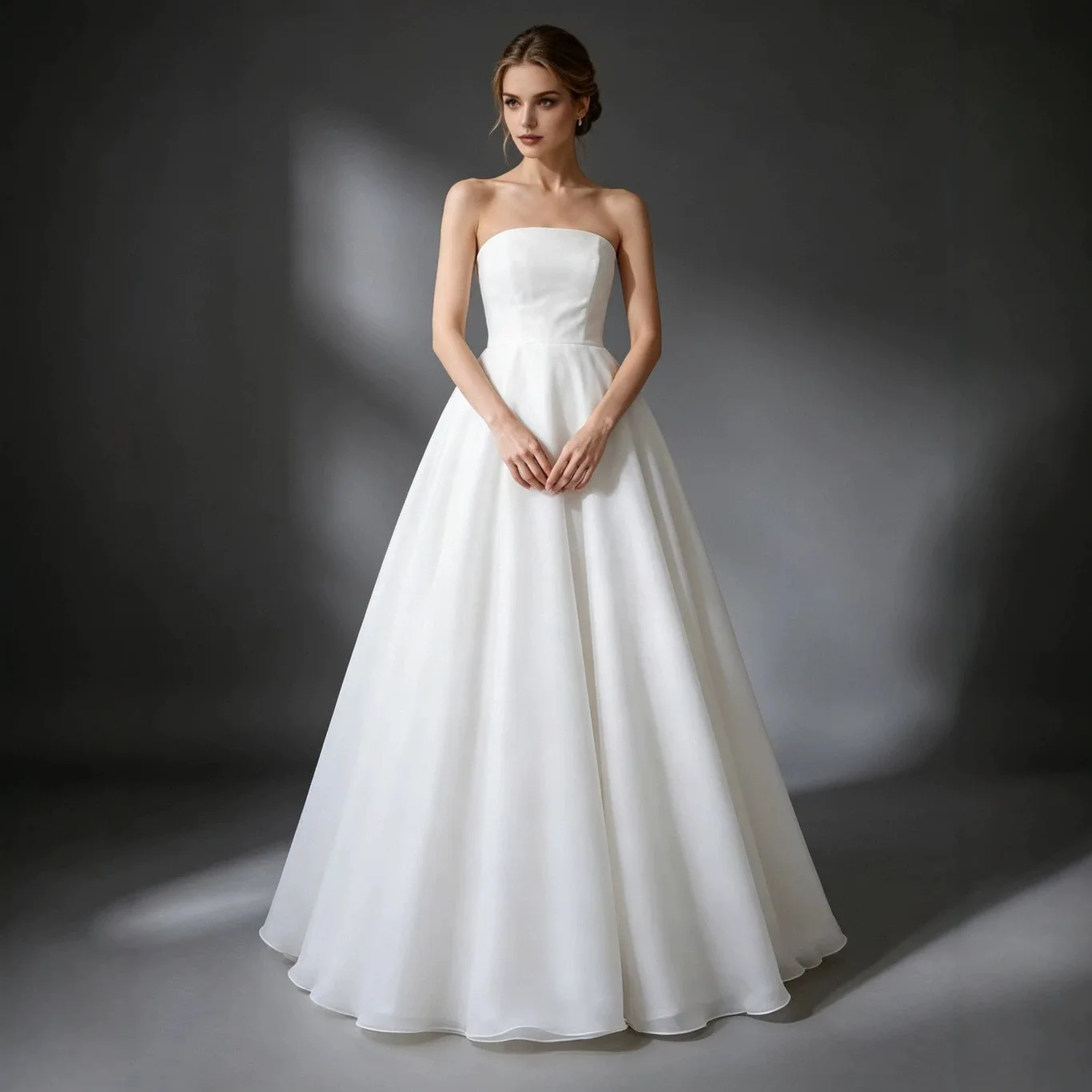 Strapless Tulle Wedding Dress Women White Floor Length Simple A Line Minimalist Bridal Gown Elegant Bride Wedding Party Dress