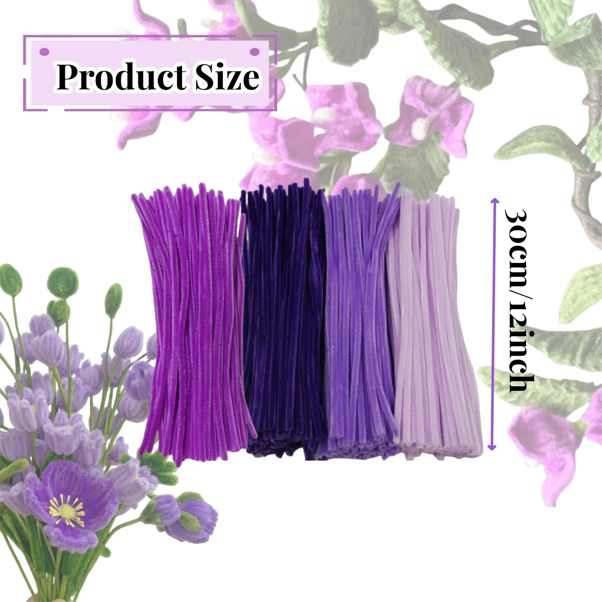 Roxo Série Pipe Cleaners, Chenille Stem, suprimentos artesanais, DIY Artes Artesanato, 200pcs