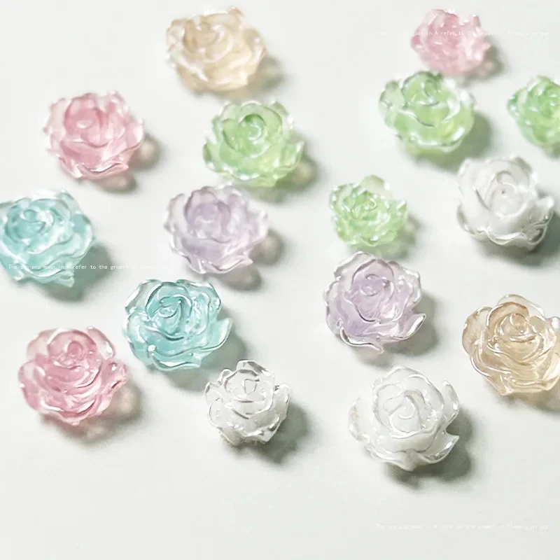 50pcs Camellia Nail Charms Mix Flower Shiny Pearl 3D 6/8mm Rose Flat Back 3D Nail Art Rhinestone Nails Decorations DIY Accessory