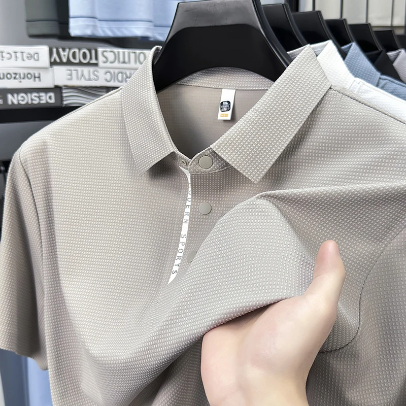 

Men’s Seamless Jacquard Polo Shirt | Stretch Slim Fit Summer Techwear | Nylon Spandex Breathable Short Sleeve T-shirt