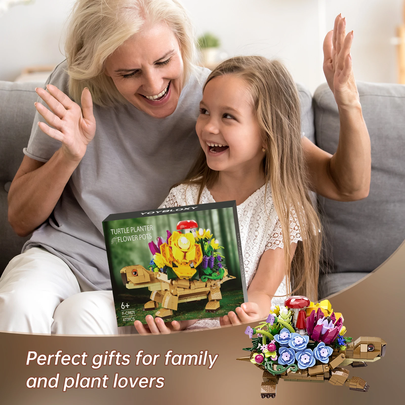 Sea Turtle Succulent Planter Building Set Animals Botanical Collection Blocks Toys Home Plants Decor, Girls Gifts(477 PCS)