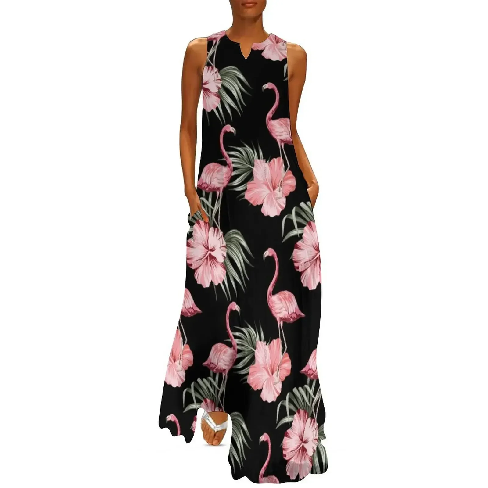 

Flamingo Hibiscus Flowers Long Dress Prom gown Summer women's clothing Party dresses Bridesmaid dress woman Dress