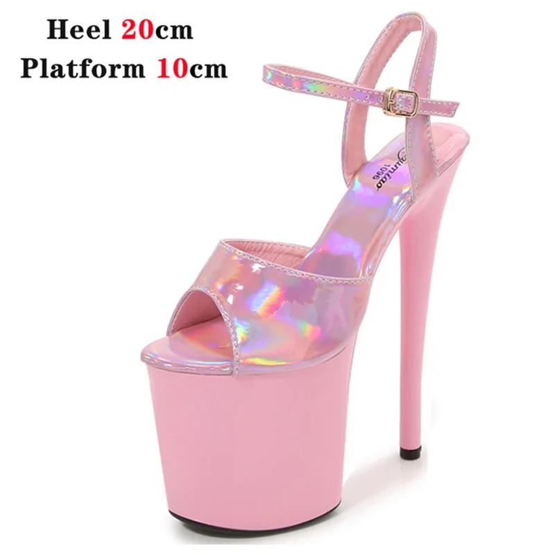 Women Shoes 20cm Heel Sexy Super High Pole Dance Party High Heels Sandals Platform Wedding Pumps Peep Toe Stripper Heels Silver