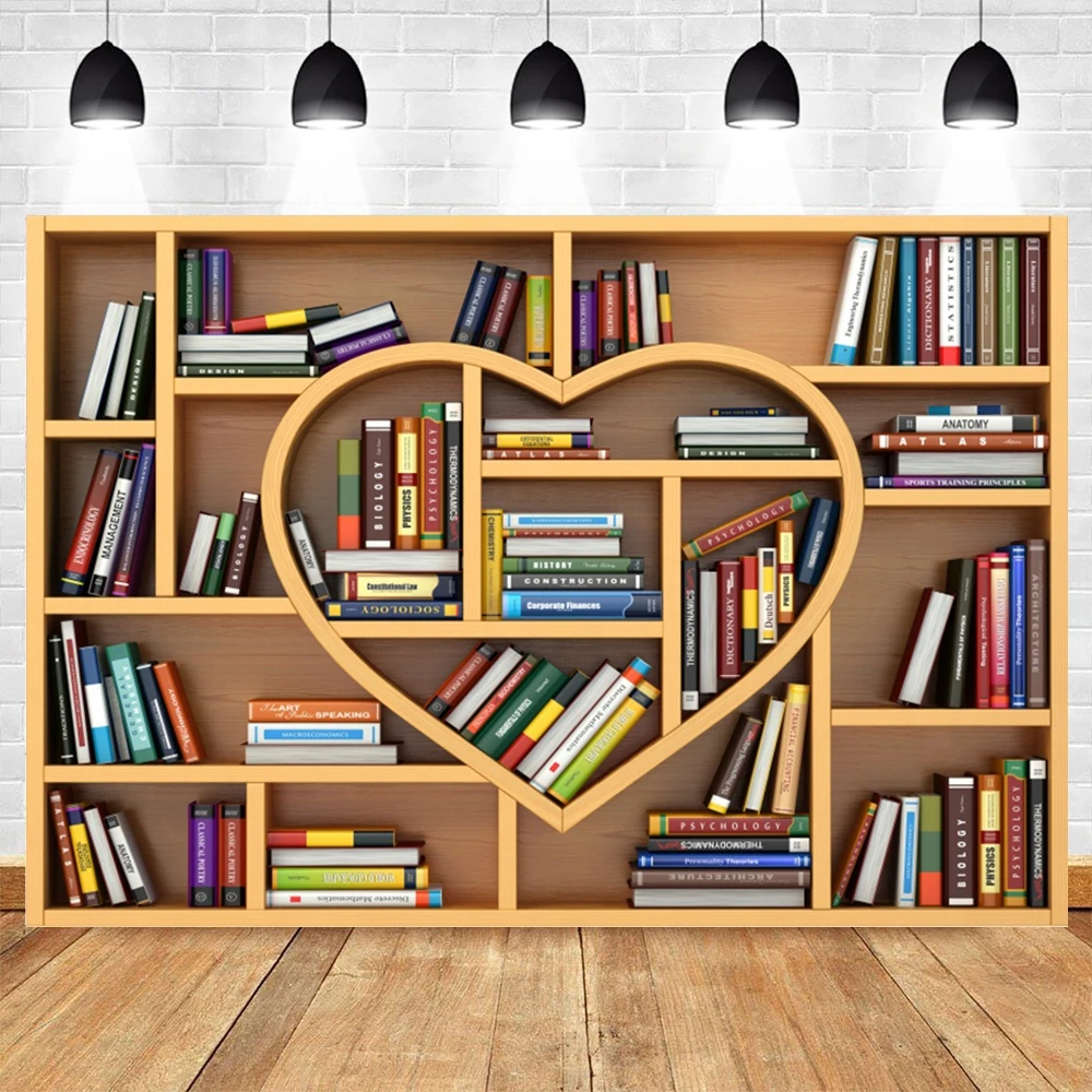 Book Shelf Bookcase Backdrop for Photography Back to School Study Library Shelves Wall Room Decor Photocall Portrait Background